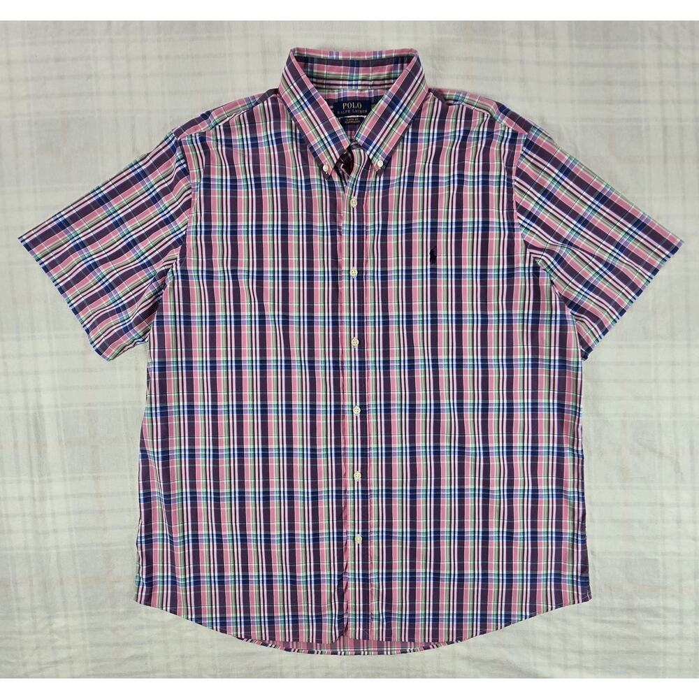 POLO RALPH LAUREN Men's Pastel Plaid Performance Nylon Shirt Classic Fit XXL